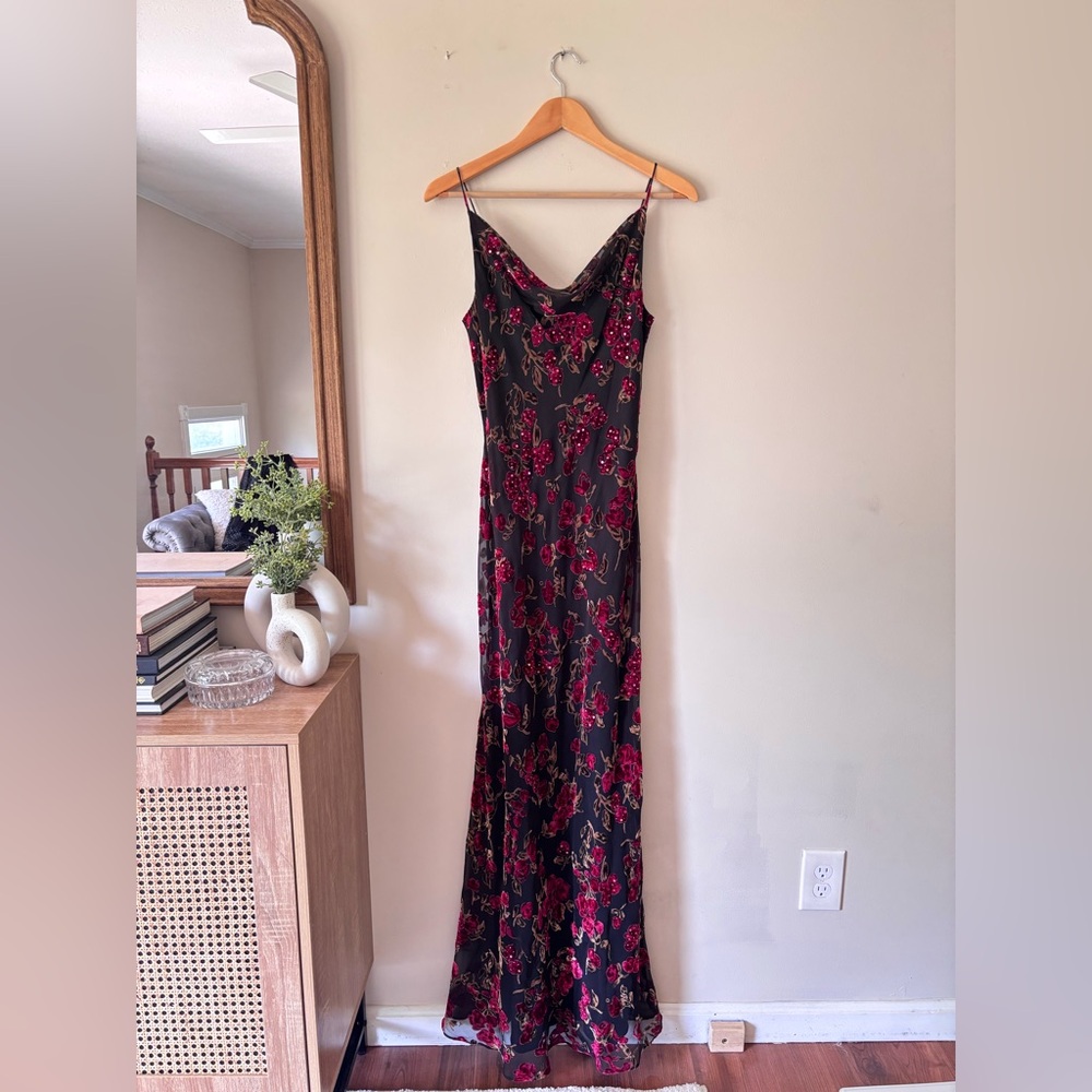 Alex Evenings Black and Red Floral Maxi Dress